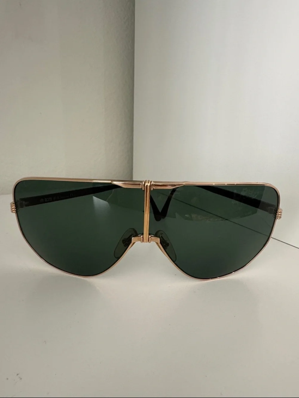Christian Dior Shield Sunglasses Green Lens Gold Frame 2503 Vintage Style
